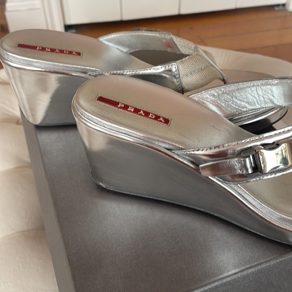PRADA SILVER WEDGE SANDAL - Picture 3 of 8